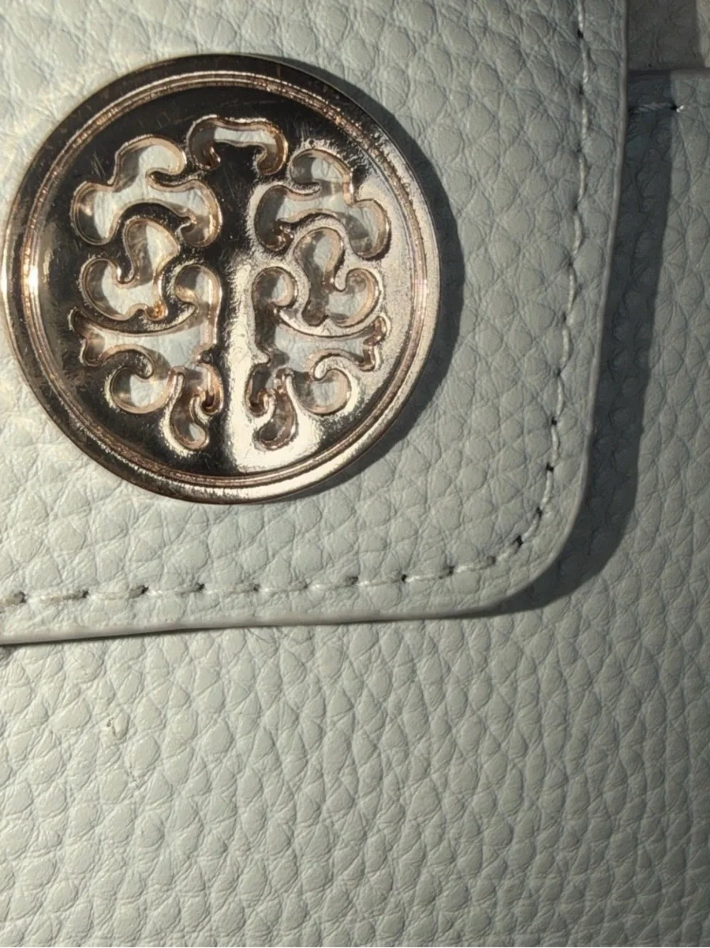 Cream Pebbled Leather Crossbody Bag with Gold Accent